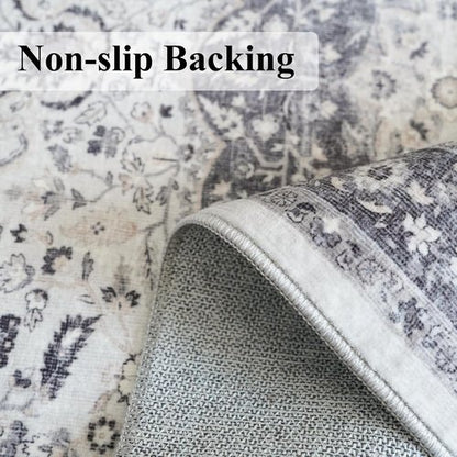 Hallway Washable Runner Rug - Vintage Soft Non-Slip Indoor Carpet for Entryway | 2'6''x14'', Grey