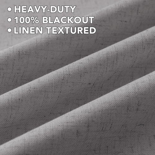 H.VERSAILTEX Linen Curtains 100% Blackout Curtains for Bedroom 84 inch Long Full Light Blocking Nature Linen Blended Window Curtains for Living Room Nickel Grommet (2 Panels, Heathered Dove)