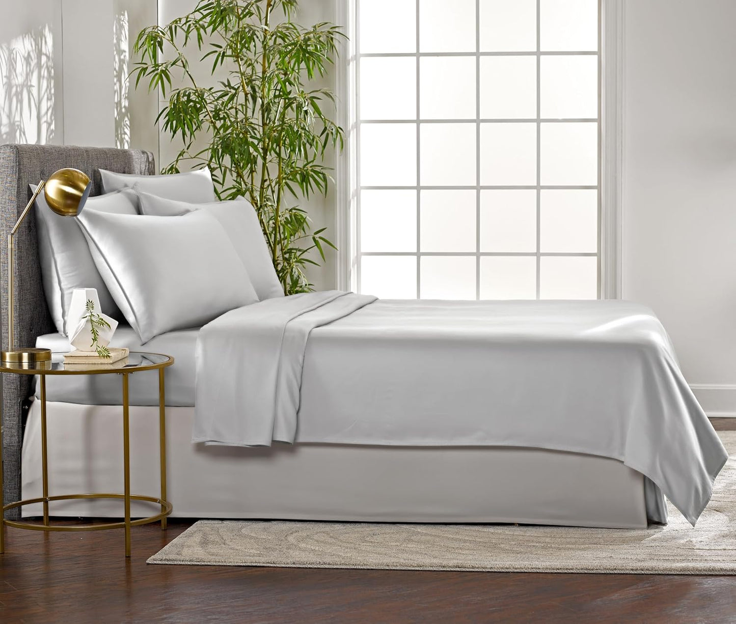 Pure Bamboo Queen Sheets - Luxuriously Soft 100% Organic Viscose Bed Sheet Set | Cooling & Durable (Queen, Silver Pearl)