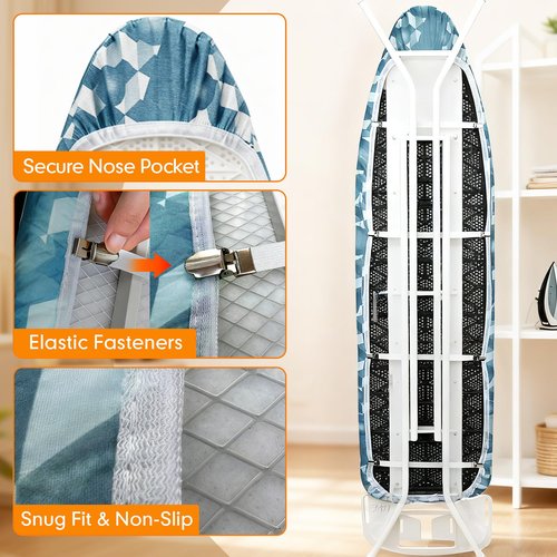 Ironing Board Cover and Pad, 18x49 Extra Wide Thick Iron Padding, Scorch & Stain Resistant Ironing Board Cover, Heavy Duty Iron Board Padded with Adjustable Fasteners Durable Elastic Edge, Berry Blue