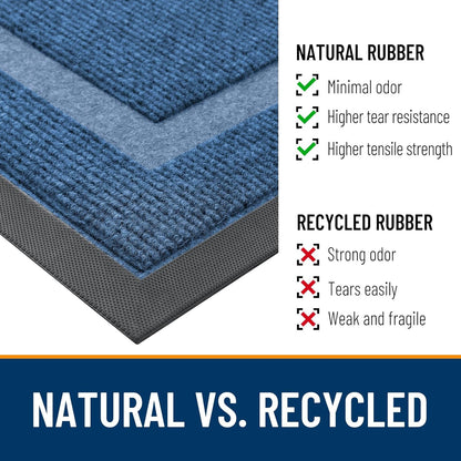 OLANLY Indoor Outdoor Front Door Mat - Waterproof All-Season Doormat, Sturdy Rubber, 71x23, Light Blue
