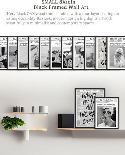 iHery Premium Black Oak Wood Framed Wall Art - Retro "Dolce Far Niente" Canvas Decor | 8x10in for Dorm & Living Room