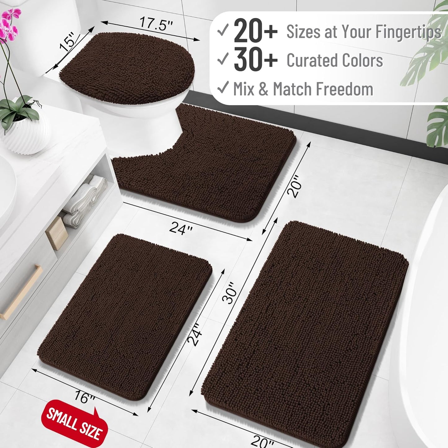 OLANLY Bathroom Rugs - Extra Soft Absorbent Chenille Bath Mats | 30x18, Quick Dry, Machine Washable, Brown