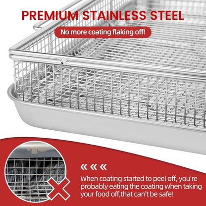 Geesta Air Fryer Basket - Nonstick Crisper Tray & Basket Set with 50 Recipes | 12.5” x 9.5” Stainless Steel