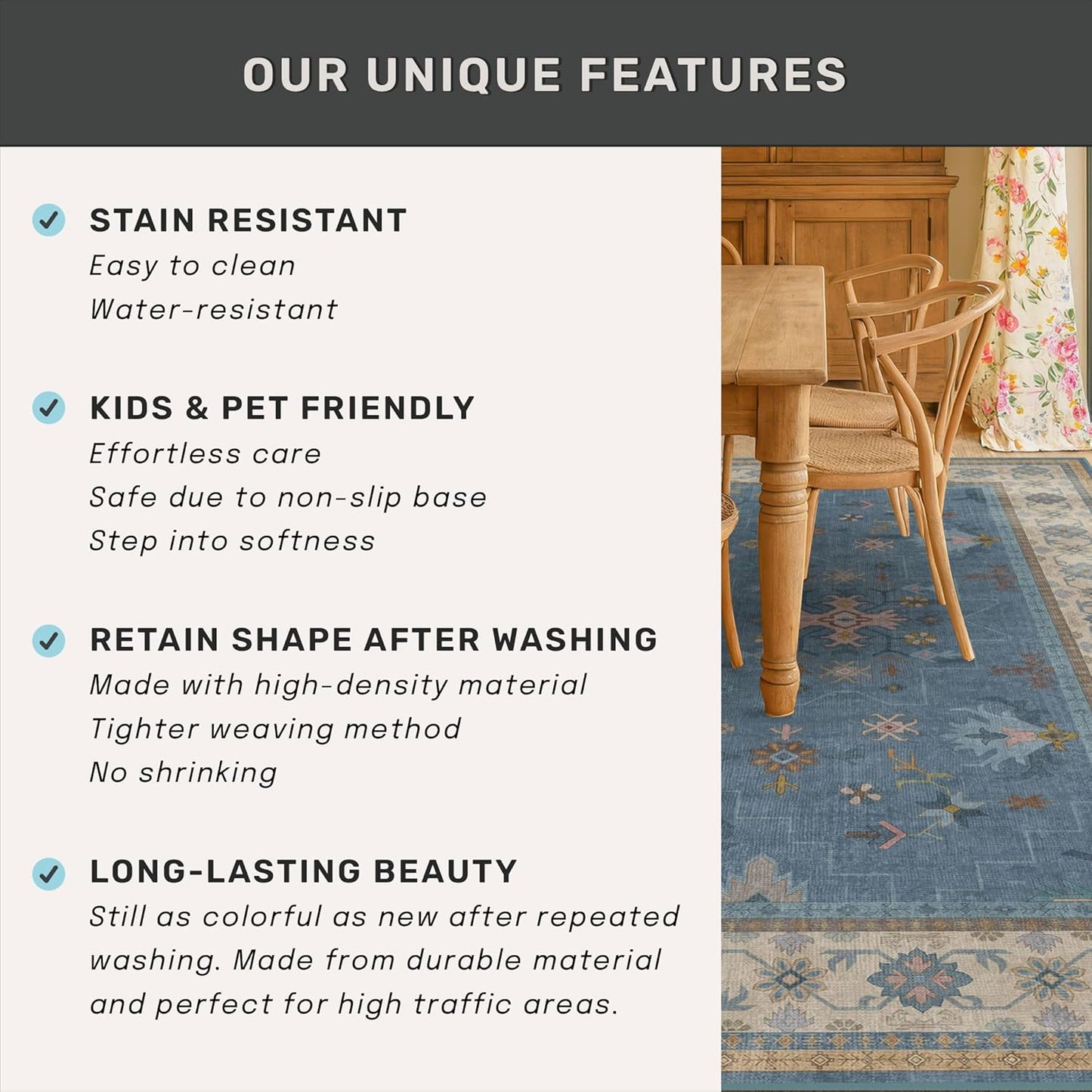 Regine Switzerland Washable Blue Entryway Rug - 3x4 Non-Slip Throw Rug for Kitchen, Bedroom, Bathroom, Mudroom