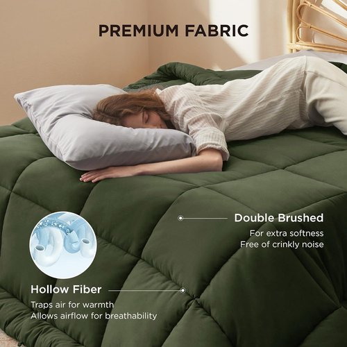 Bedsure Comforter Duvet Insert - All-Season Quilted King Size Down Alternative Bedding, Olive Green 90 x 102 Inches