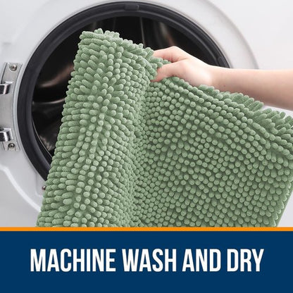 OLANLY Bathroom Rugs 59x35, Extra Soft Absorbent Chenille Bath Rugs, Rubber Backing Quick Dry, Machine Washable Bath Mats for Bathroom Floor, Tub and Shower, Home Decor Accessories, Sage Green