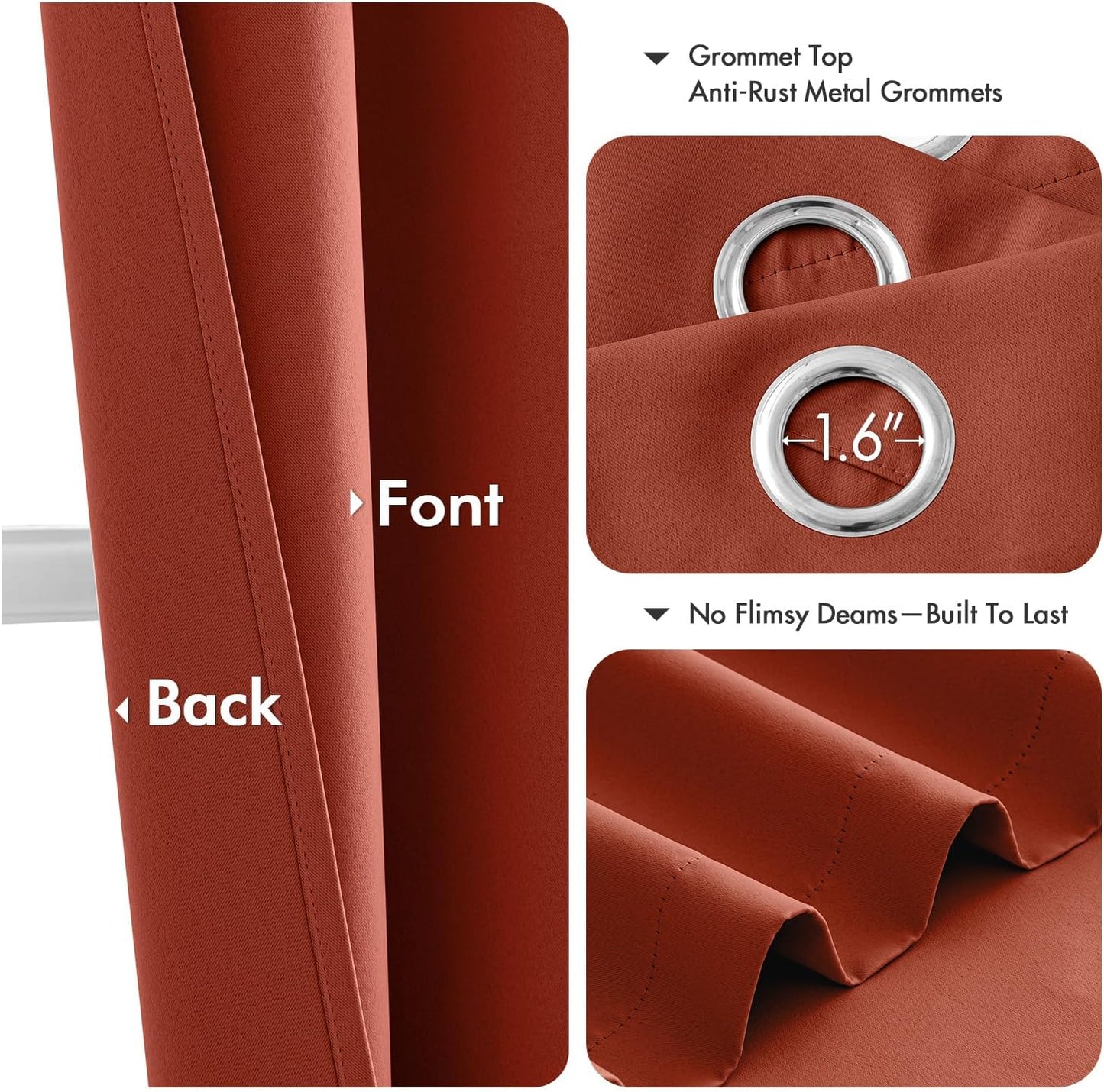 MIULEE Burnt Orange Blackout Curtains - Thermal Insulated Room Darkening Drapes | 63 Inches Long, 2 Panels