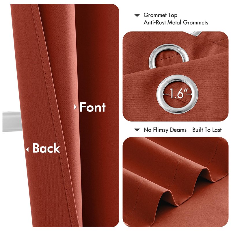 MIULEE Burnt Orange Blackout Curtains for Bedroom Living Room 84 Inches Long 2 Panels, Thermal Insulated Room Darkening Drapes Solid Grommet Top Noise Reduction Terracotta Rust Fall Window Treatments