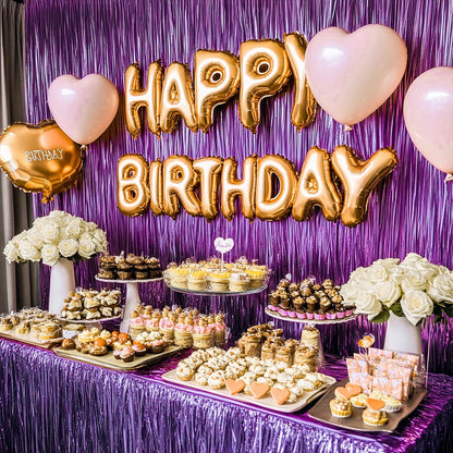 PartyWoo Foil Fringe Curtain - 3pcs 8.2ft Metallic Tinsel Streamers in Lavender for Party Decor
