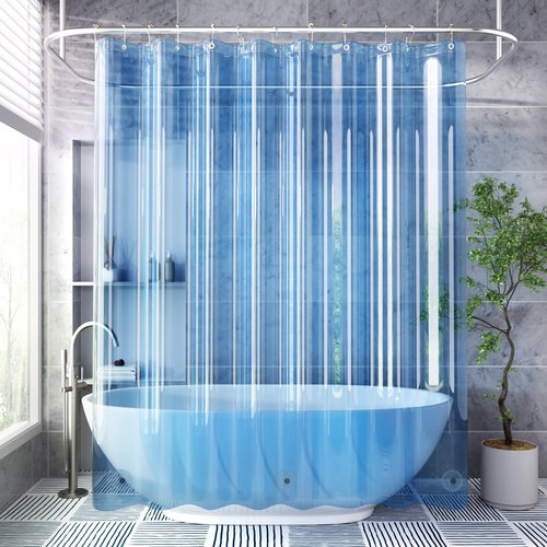 AmazerBath Shower Curtain Liner, 72x72 Transparent Blue Shower Liner, Lightweight Plastic Shower Curtain Liners, Cute Waterproof Shower Liner for Bathroom with 3 Magnets and 12 Grommet Holes