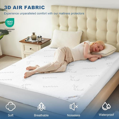 BEDLORE Twin Size Waterproof Mattress Protector - Soft Bamboo Viscose Fitted Cover | Breathable & Noiseless, Machine Washable (White)