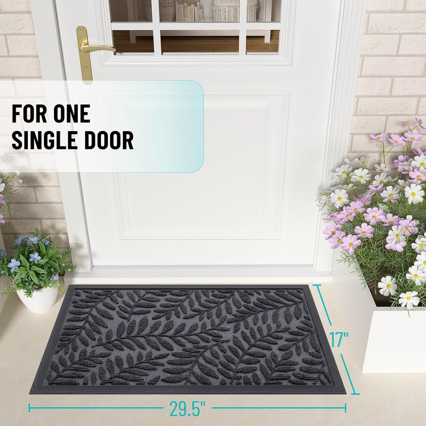 OLANLY Indoor Outdoor Door Mat - Waterproof All-Weather Doormat | Sturdy Natural Rubber, 29.5x17, Medium Grey