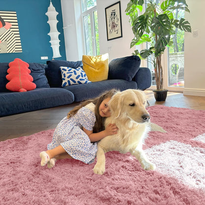 OLANLY Large Area Rug - Soft, Fluffy Machine Washable Carpet for Living Room & Bedroom | Pale Pink