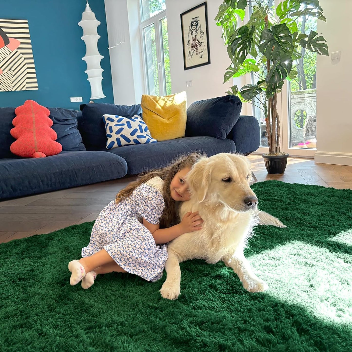 OLANLY Runner Rugs - Soft, Machine Washable Shaggy Carpet for Hallways & Bedrooms | Dark Green, 2x5 ft