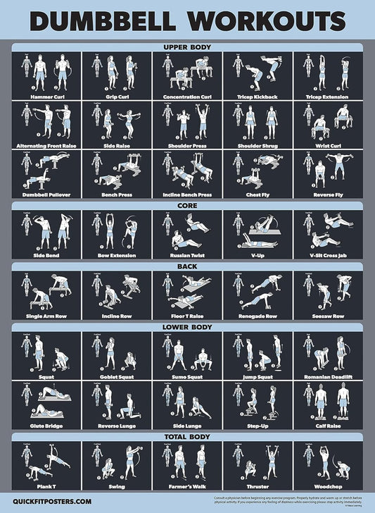 Palace Learning Dumbbell Workout Exercise Poster - Laminated, Dark | 18" x 24" Size