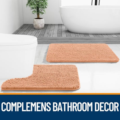 OLANLY Bathroom Rugs 44x24, Extra Soft Absorbent Chenille Bath Rugs, Rubber Backing Quick Dry, Machine Washable Bath Mats for Bathroom Floor, Tub and Shower, Home Decor Accessories, Peach
