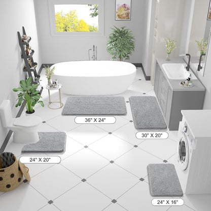OLANLY Bathroom Runner Rugs - Soft Absorbent Chenille with Rubber Backing | 47x17 Inches, Light Grey