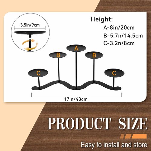 Fireplace Candle Holder - 17-Inch Black Metal Candelabra for Indoor & Outdoor Decor | Perfect for Weddings & Holidays