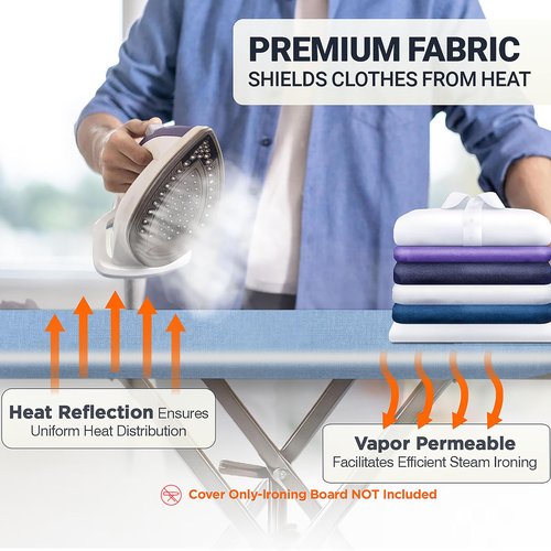 UniSimp Ironing Board Cover and Pad 15"x54" Extra Thick Natural Cotton, Scorch and Stain Resistant Padding, Standard Size Iron Board Cover with Fasteners Heavy Duty Elastic Edge, Heatproof Blue