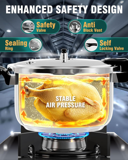 WantJoin Stainless Steel Pressure Cooker - 10 Quart Induction Compatible with Spring Valve Safety Features