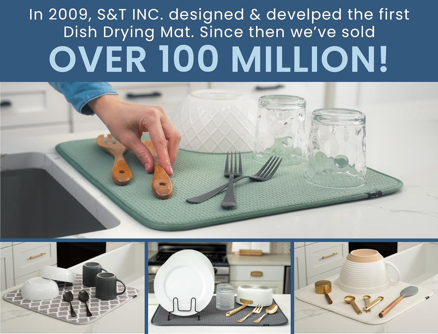 S&T INC. XL Dish Drying Mat - Absorbent Microfiber Kitchen Counter Pad | 18” x 24”, Taupe Trellis
