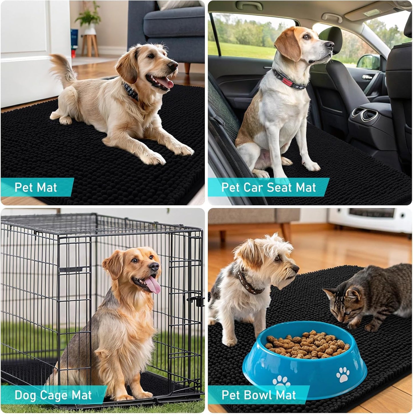 OLANLY Dog Door Mat - Absorbent Non-Slip Mud Mat for Indoor Use | 54x24 Black Chenille Carpet