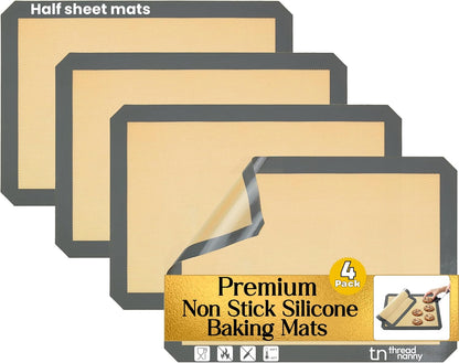 Skiennix Silicone Baking Mats - Non-Stick, Reusable Half Sheet for Cookies & Pastries | 4 Pack