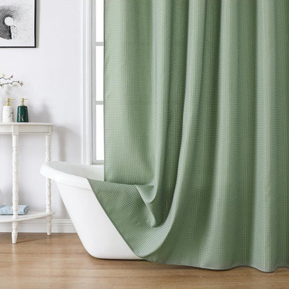 meioro Sage Green Shower Curtain, Waffle Weave 256GSM Heavy Duty Textured Fabric Shower Curtains for Bathroom Hotel Spa, Luxury Weighted Polyester Cloth Bath Curtain Set with 12 Hooks, 72Wx72H