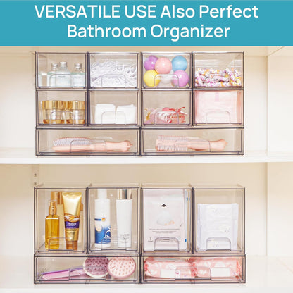 Vtopmart Clear Stackable Storage Drawers - 4 Pack Plastic Organizers for Skincare & Beauty Supplies | 7.6" Size