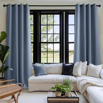 NICETOWN Room Darkening Curtains - Stone Blue Drapery Panels, 52" x 84" for Enhanced Privacy