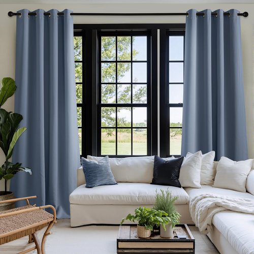 NICETOWN Room Darkening Draperies Curtains Panels, 2 Panels Stone Blue W52 x L63