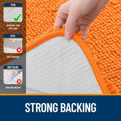 OLANLY Bathroom Rugs 40x32, Extra Soft Absorbent Chenille Bath Rugs, Rubber Backing Quick Dry, Machine Washable Bath Mats for Bathroom Floor, Tub and Shower, Home Decor Accessories, Orange