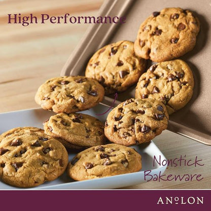 Anolon Gourmet Nonstick Bakeware Set - 3 Piece Cookie & Baking Sheets in Bronze Brown