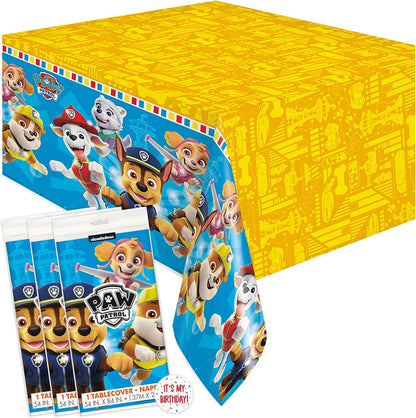 Paw Patrol Birthday Decorations - Rectangular Plastic Tablecloths (Pack of 3) & Stickers