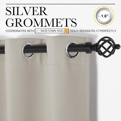 NICETOWN Kitchen Curtains - Thermal Insulated Grommet Room Darkening Draperies | Natural, 2 Panels (W42 x L48)