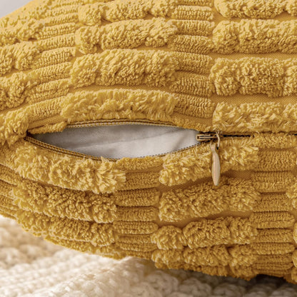 MIULEE Corduroy Throw Pillow Covers - Soft Boho Striped Design | 18x18 Inch Yellow Decor for Sofa & Bed