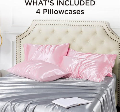 Bedsure Satin Pillowcase Set of 4 - Pink Silky Covers for Hair & Skin | 20x26 Inches with Envelope Closure