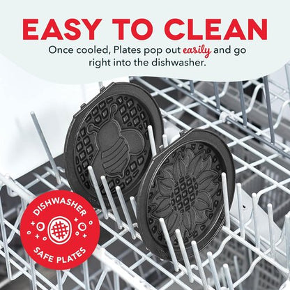 Dash MultiMaker® Mini System Nonstick Replacement Plate Set - 4-Inch Waffle Maker Plates - Sunflower & Bee Design