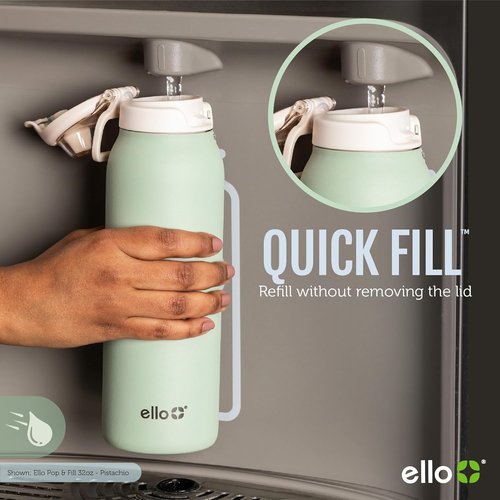 Ello Pop & Fill 22oz Stainless Steel Water Bottle - Quick Fill, Double Walled, Leak Proof | Sunset Meadow