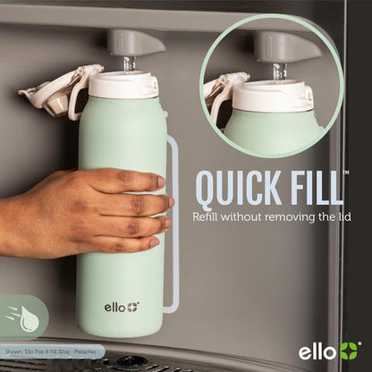 Ello Pop & Fill 22oz Stainless Steel Water Bottle - Quick Fill, Double Walled, Leak Proof | Sunset Meadow