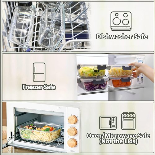 M MCIRCO 22 Oz Glass Meal Prep Containers - 10-Pack Food Storage with Lids | Microwave & Oven Safe (Gray)