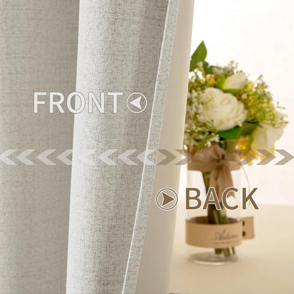 MIULEE Linen Texture Curtains - 100% Blackout Thermal Insulated Drapes | Light Cream, 52x45 Inch (2 Panels)