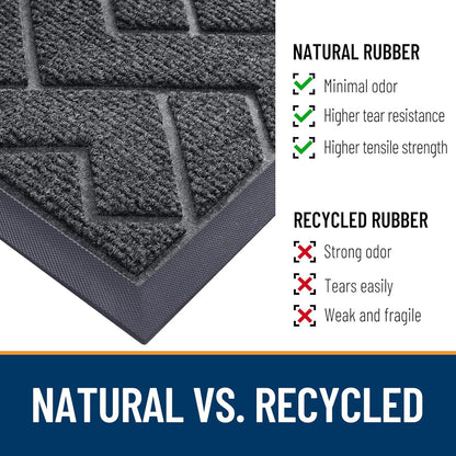 OLANLY Indoor Outdoor Front Door Mat - Waterproof All-Season Herringbone Design | Easy Clean, 47x23 Inches, Grey