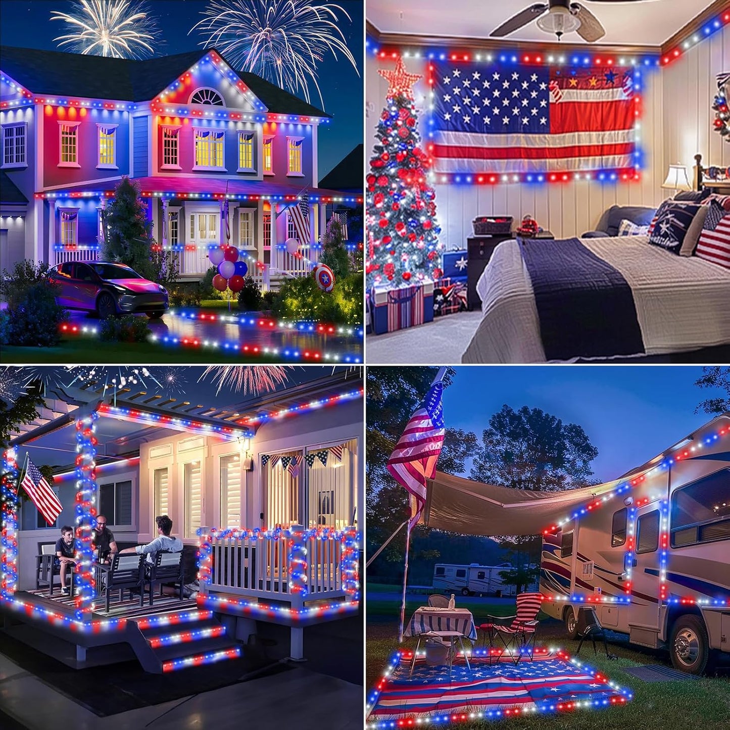 Skiennix 200ft LED Rope Lights - Waterproof Flexible Tube Lighting with 8 Modes | Red, White & Blue