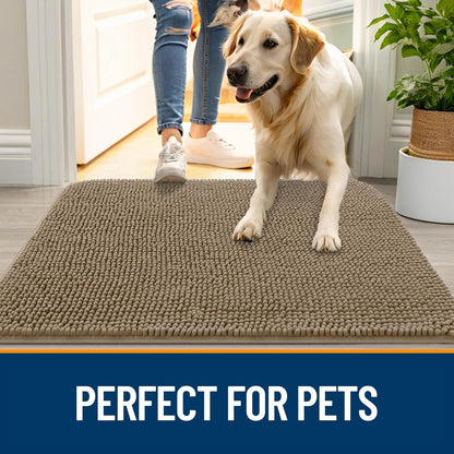 OLANLY Dog Door Mat - Absorbent Non-Slip Chenille Mat for Muddy Paws | 45x27 Tan Indoor Entryway Carpet