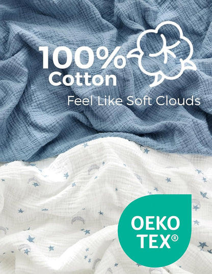 Momcozy Fitted Crib Sheets - Soft Breathable Natural Cotton, 2 Pack, 52"x28", Blue Star Moon Design