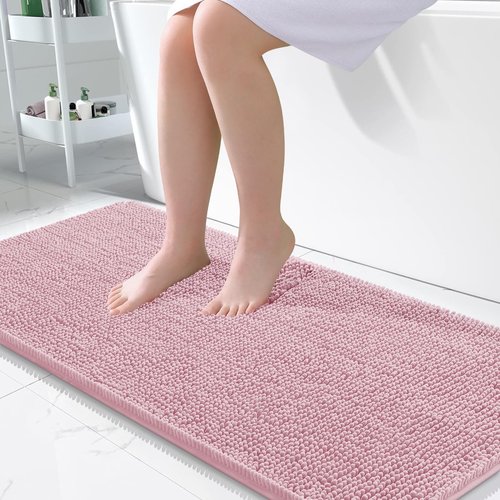 OLANLY Bathroom Rugs 47x24, Extra Soft Absorbent Chenille Bath Rugs, Rubber Backing Quick Dry, Machine Washable Bath Mats for Bathroom Floor, Tub and Shower, Home Decor Accessories, Dusty Rose