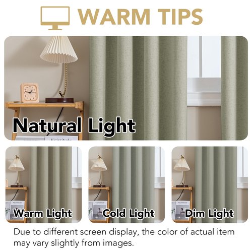 H.VERSAILTEX Linen Curtains 100% Blackout Curtains for Bedroom 45 inch Long Full Light Blocking Nature Linen Blended Window Curtains for Living Room Nickel Grommet (2 Panels, Heathered Tea)