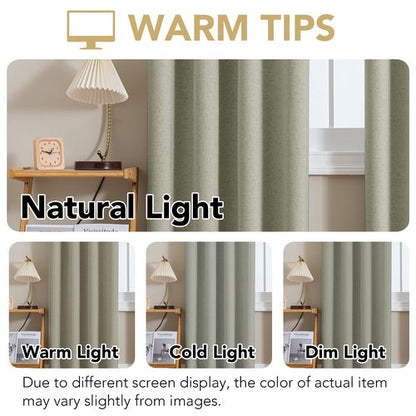 H.VERSAILTEX Linen Curtains 100% Blackout Curtains for Bedroom 96 inch Long Full Light Blocking Nature Linen Blended Window Curtains for Living Room Nickel Grommet (2 Panels, Heathered Tea)